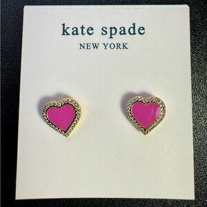 Kate Spade New York “Take Heart" Gold Tone Pink and Pavé CZ Heart Stud Earrings